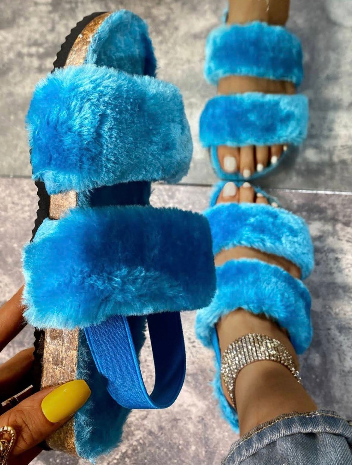 Fluffy Strap Backed Sandals